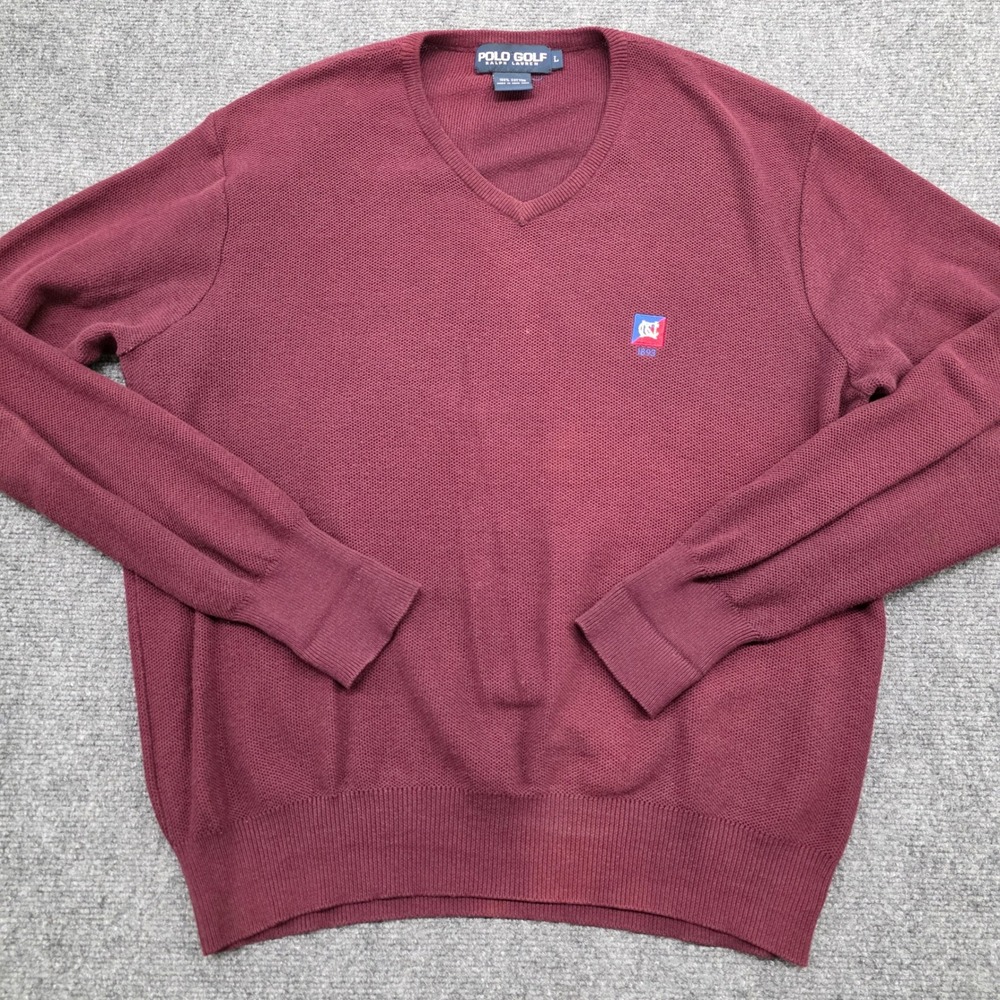 Vtg Newport Country Club Polo Golf Ralph Lauren V-Neck Sweater Red Cotton  L